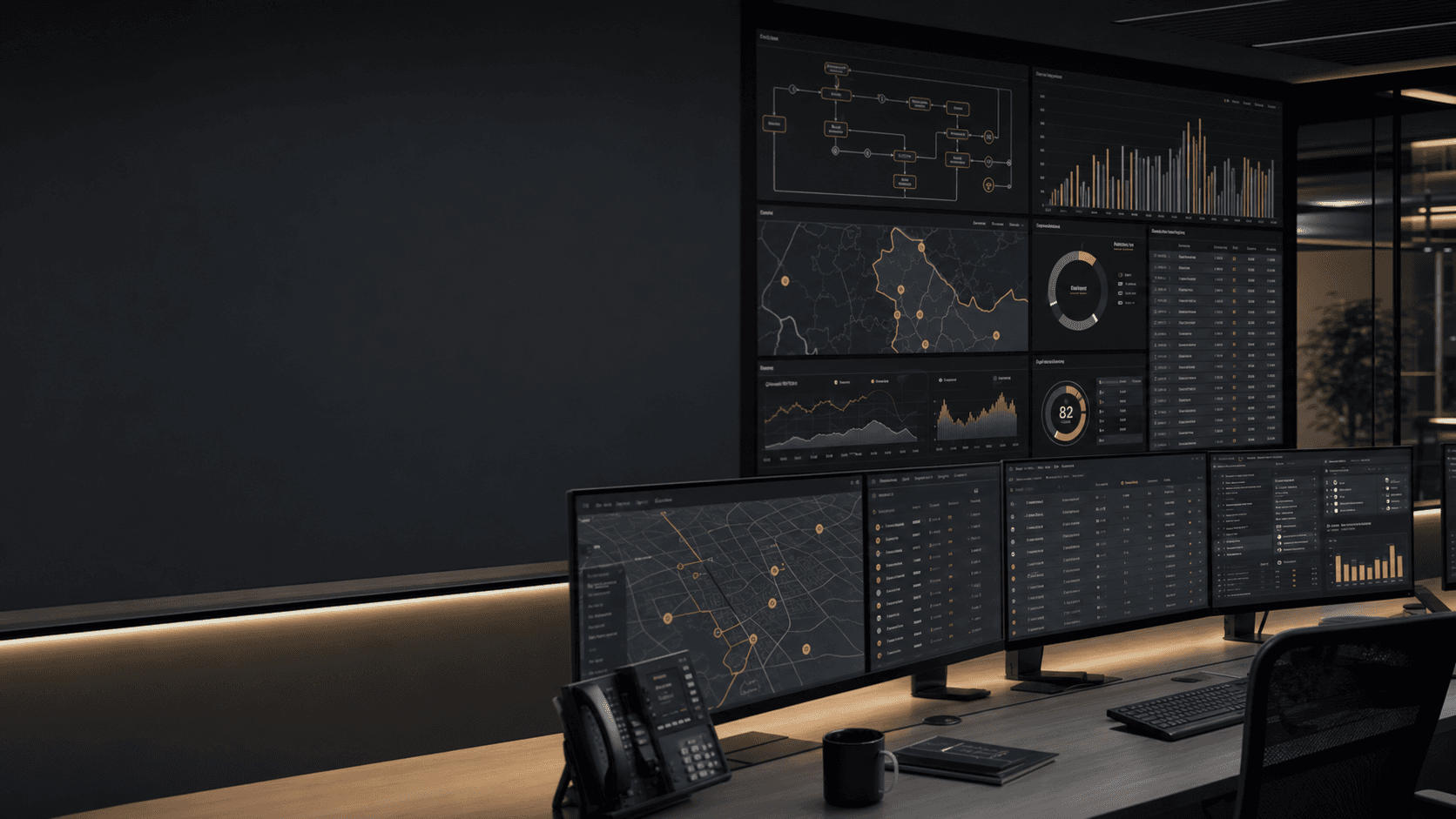 Operational dashboards and connected systems in a control room